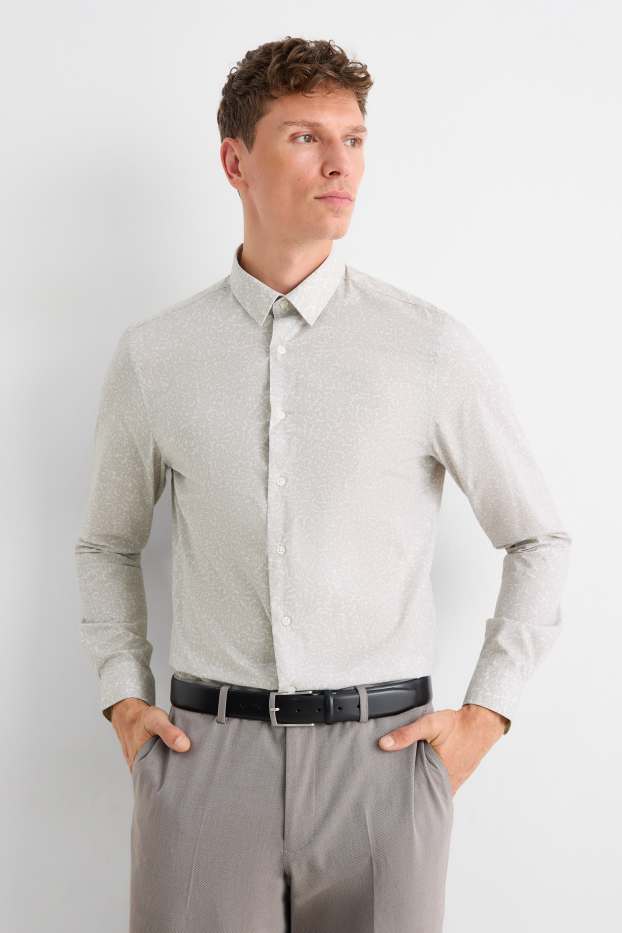 Bărbați - Cămașă office - slim fit - guler Kent - cu model - gri deschis