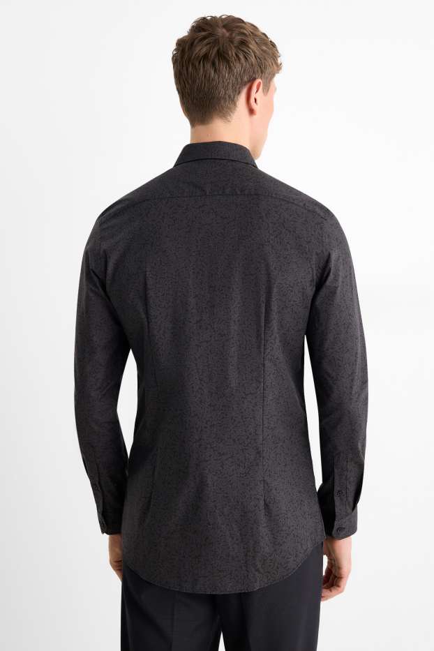 Uomo - Camicia business - slim fit - collo all'italiana - fantasia - nero