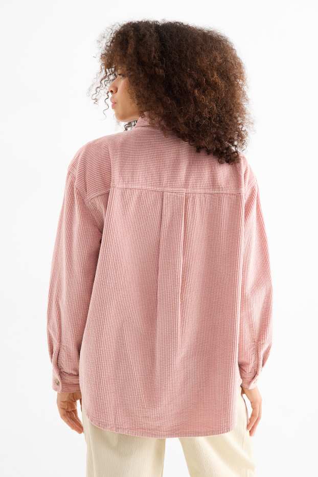 Femei - Bluză din catifea reiată - roz