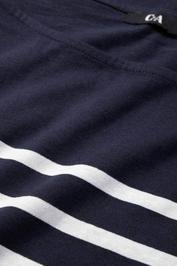 Dámské - Tričko s dlouhým rukávem basic - regular fit - pruhované - tmavomodrá/bílá