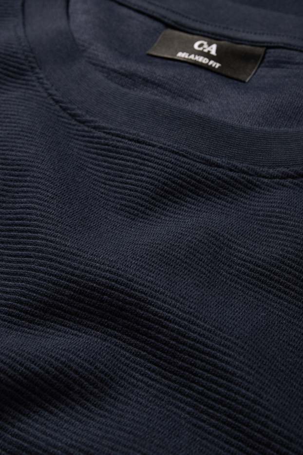 Hommes - Haut à manches longues - relaxed fit - côtelé - bleu foncé