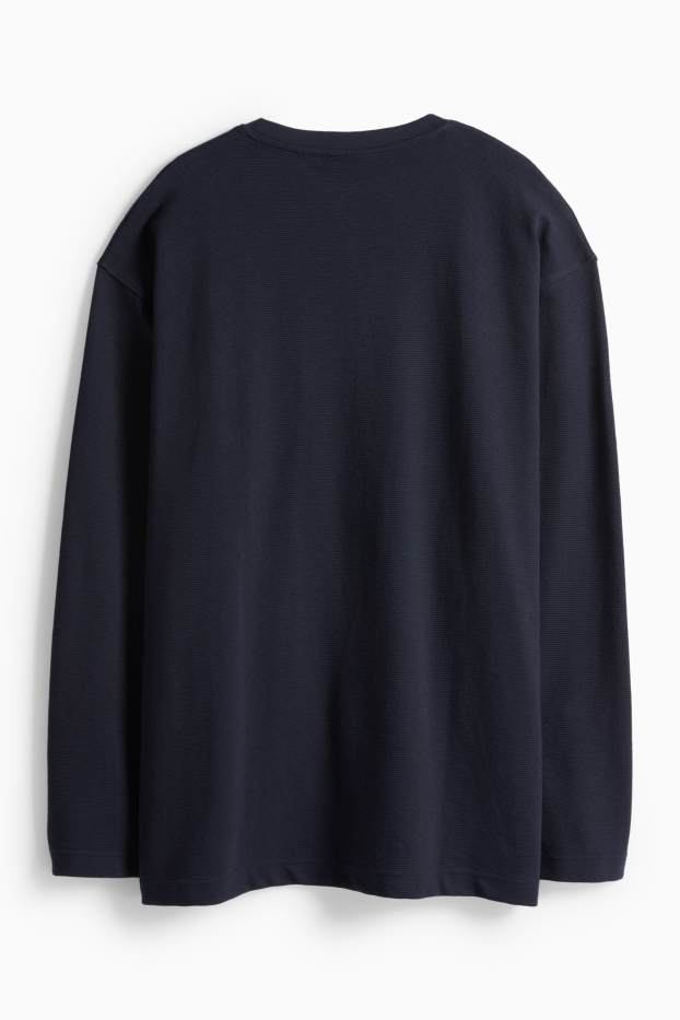 Hommes - Haut à manches longues - relaxed fit - côtelé - bleu foncé