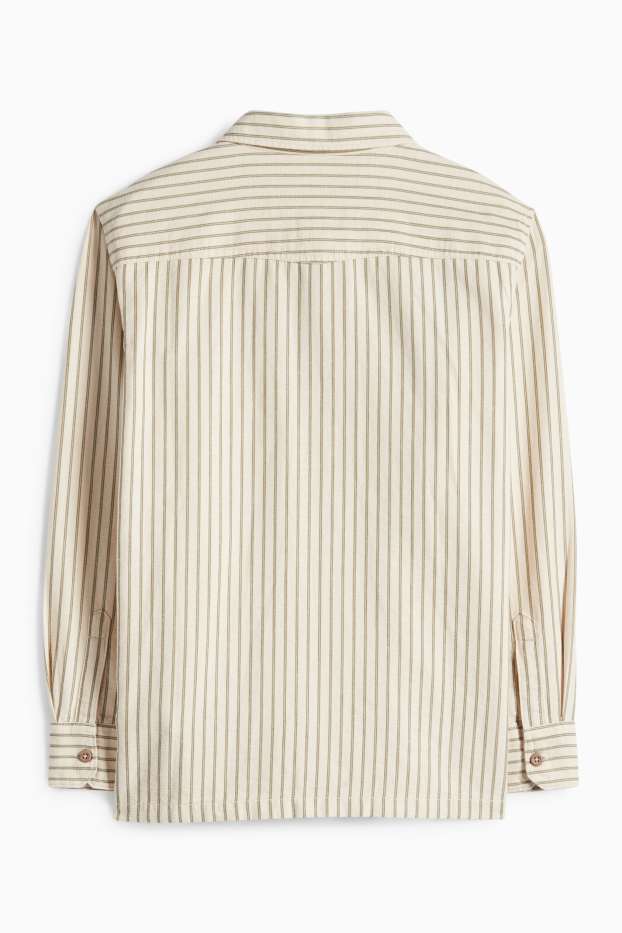Children Boys - Shirt - striped - textured - beige / green