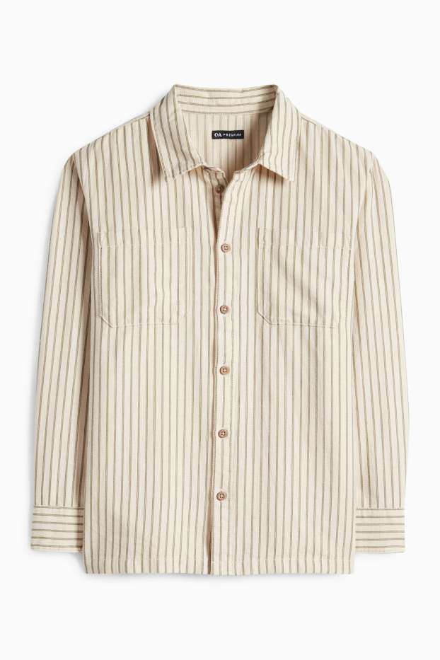 Children Boys - Shirt - striped - textured - beige / green