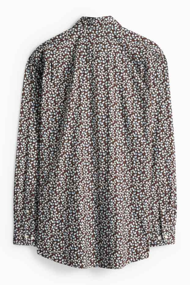 Heren - Business-overhemd - regular fit - cut away - met patroon - donkerbruin