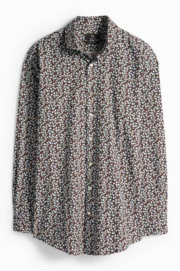 Heren - Business-overhemd - regular fit - cut away - met patroon - donkerbruin