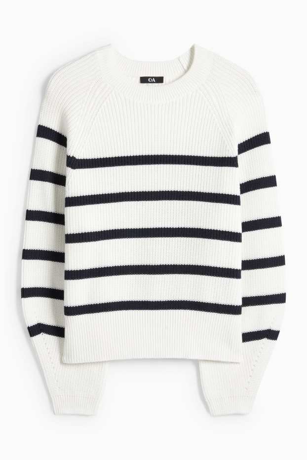 Dámské - Svetr - žebrovaný - pruhovaný - bílá