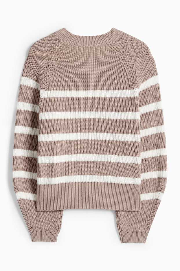 Dámské - Svetr - žebrovaný - pruhovaný - béžová