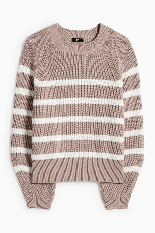 Dámské - Svetr - žebrovaný - pruhovaný - béžová