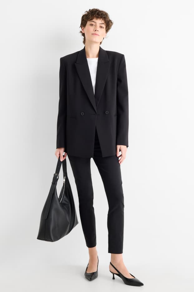 Dámské - Plátěné kalhoty - mid waist - tapered fit - černá