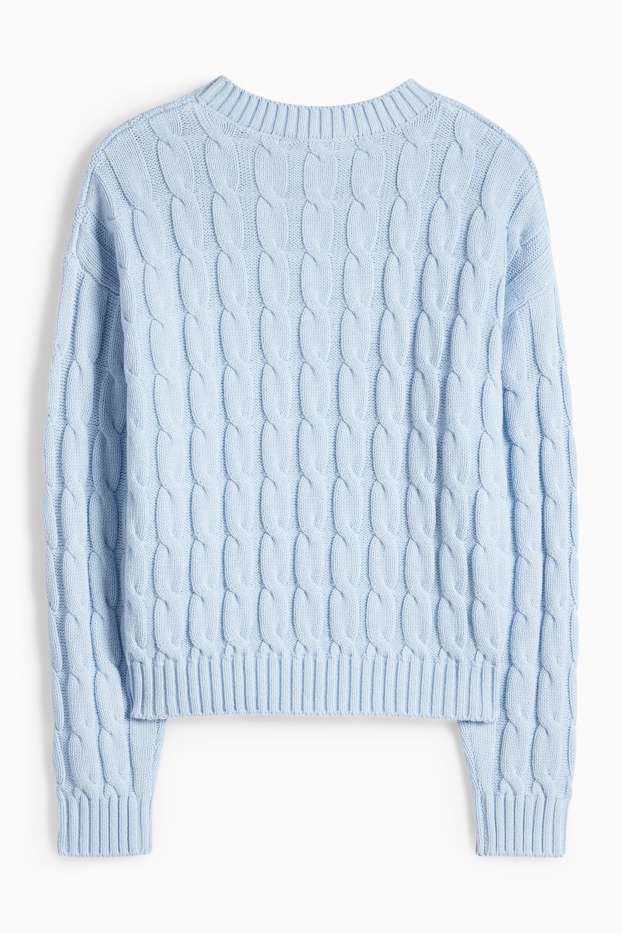 Kinder Mädchen - Pullover - Zopfmuster - hellblau