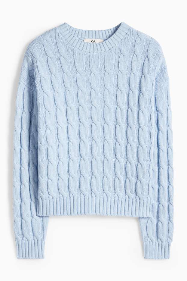 Kinder Mädchen - Pullover - Zopfmuster - hellblau