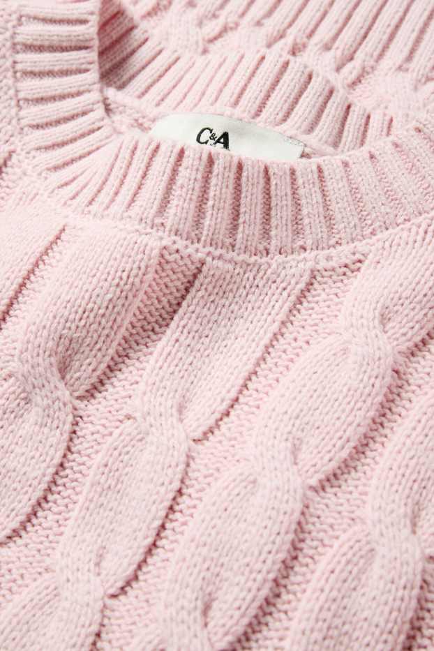 Enfants filles - Pull - motif tressé - rose