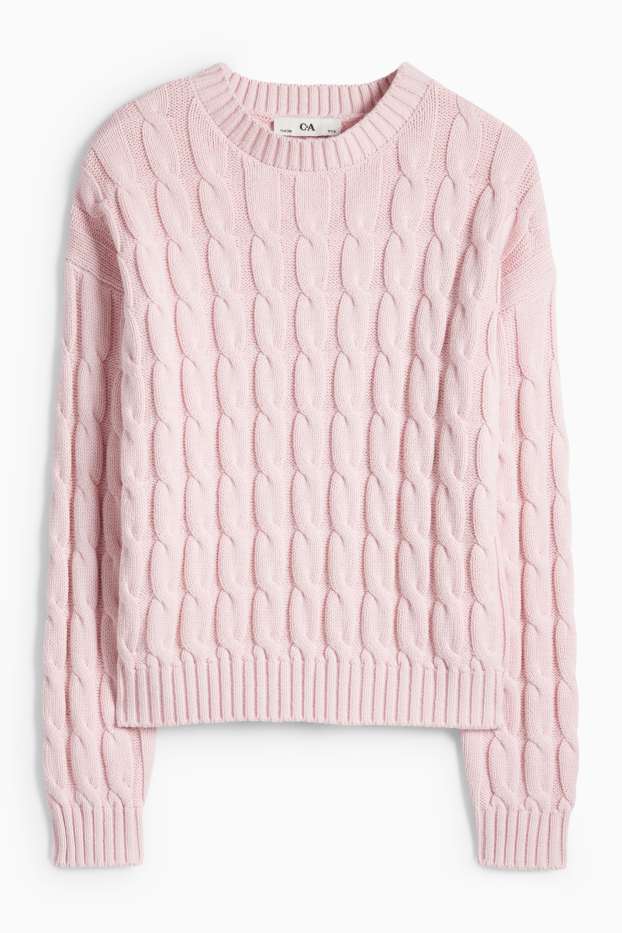 Enfants filles - Pull - motif tressé - rose