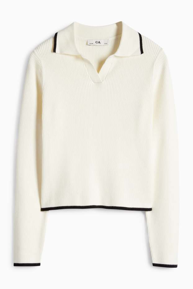 Enfants filles - Pull - côtelé - blanc crème