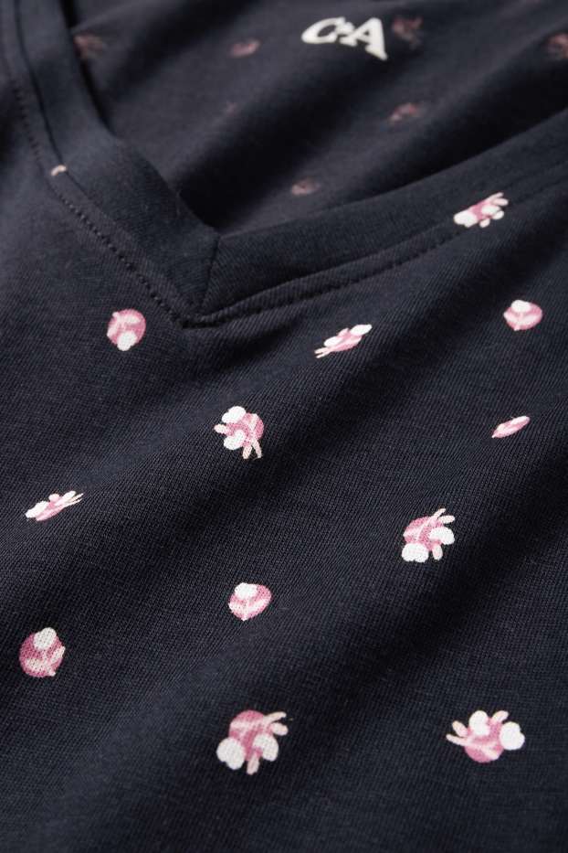 Femmes - Pyjama - à fleurs - bleu foncé