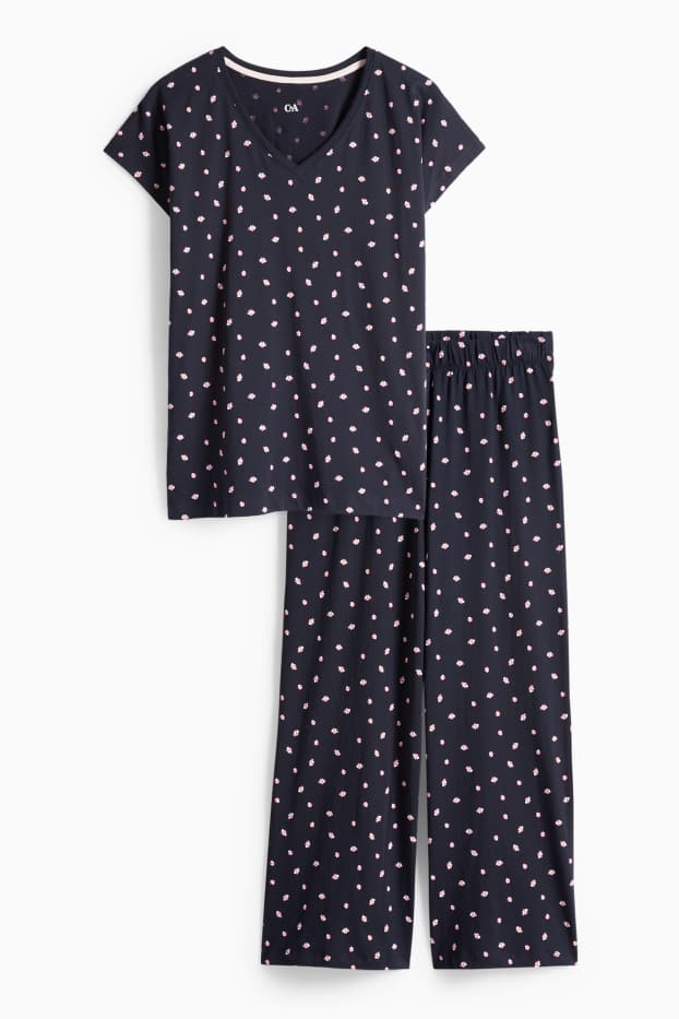 Femmes - Pyjama - à fleurs - bleu foncé
