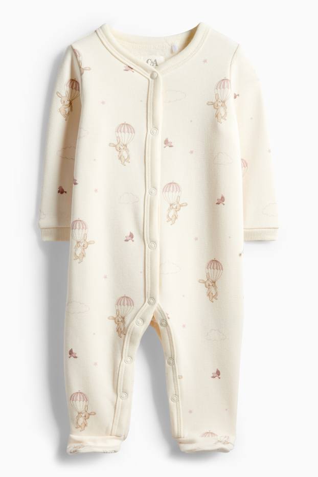 Baby Girls - Bunny rabbit - baby sleepsuit - light beige