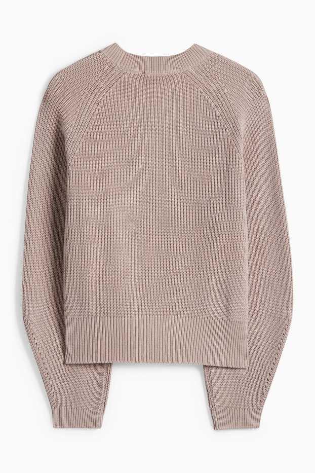 Femmes - Pull - finition côtelée - taupe