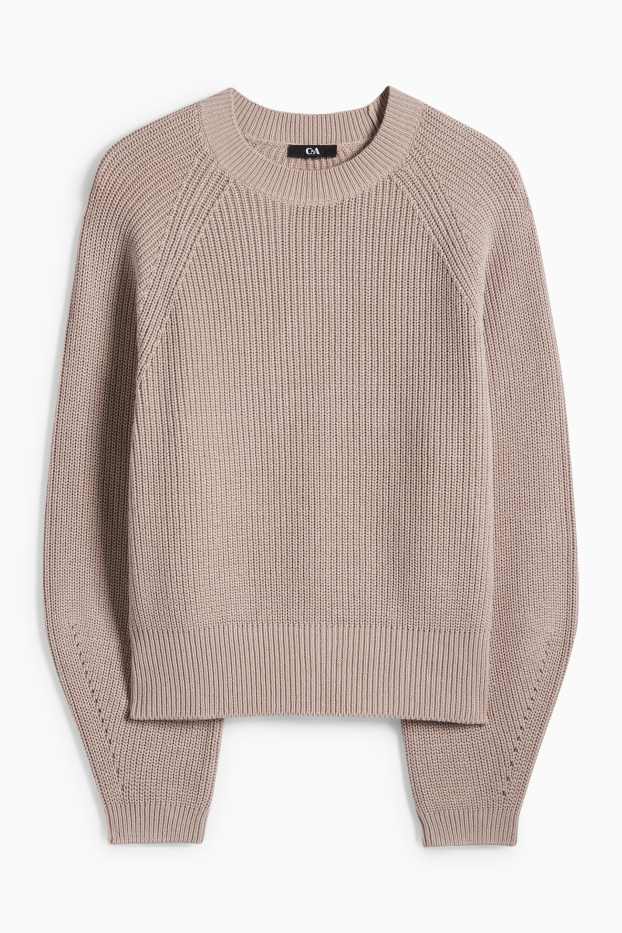 Femmes - Pull - finition côtelée - taupe