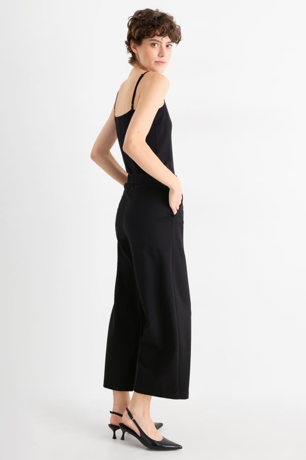 Femei - Pantaloni din jerseu cu curea - talie înaltă - wide leg - negru