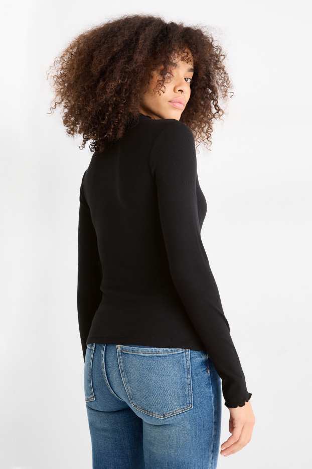 Dona - Samarreta de màniga llarga - slim fit - acanalada - negre