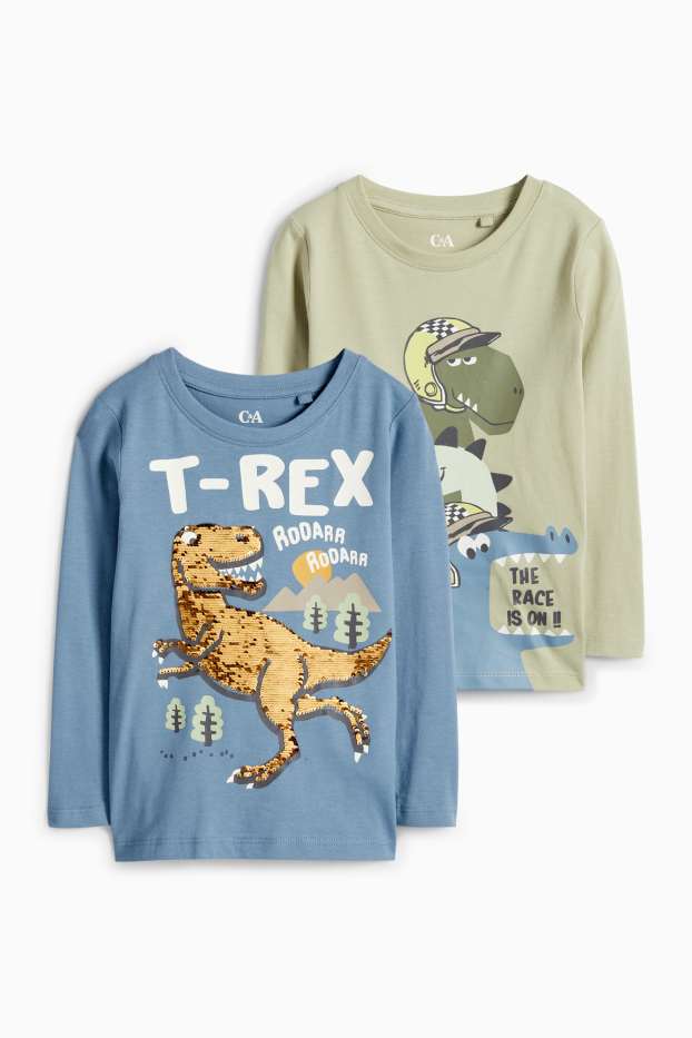 Děti - chlapci - Multipack 2 ks - dinosauři - tričko s dlouhým rukávem - modrá