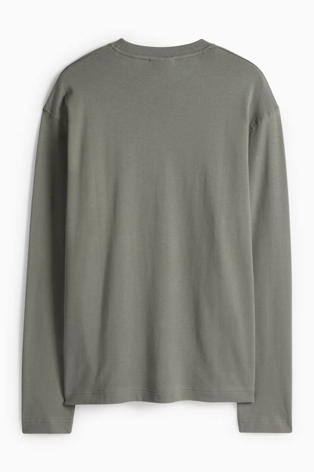 Pánské - Tričko s dlouhým rukávem - relaxed fit - khaki