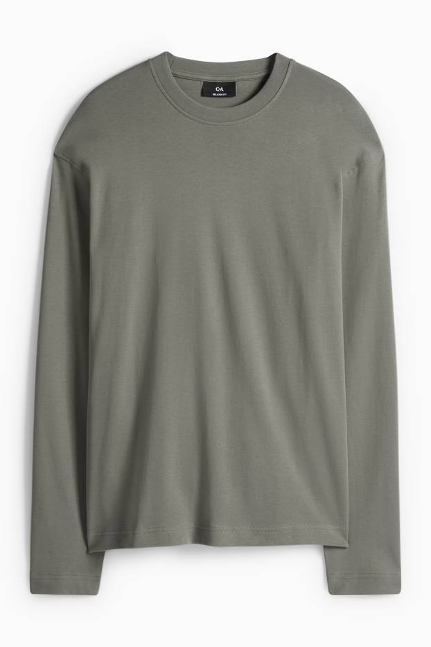 Pánské - Tričko s dlouhým rukávem - relaxed fit - khaki