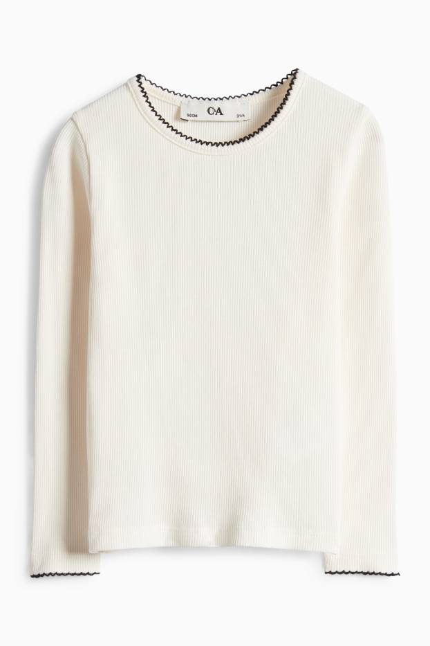 Copii - Fete - Fundă - set - tricou cu mânecă lungă și rochie-salopetă din denim - 2 piese - alb / negru