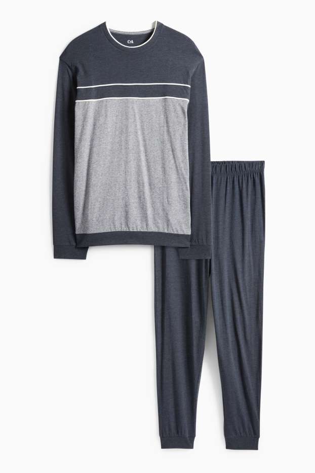 Herren - Pyjama - dunkelblau / grau