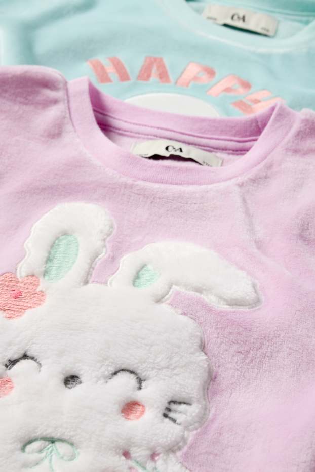Děti - dívky - Multipack 2 ks - zajíčci a květiny - zimní pyžamo - 4 díly - růžová / světle modrá