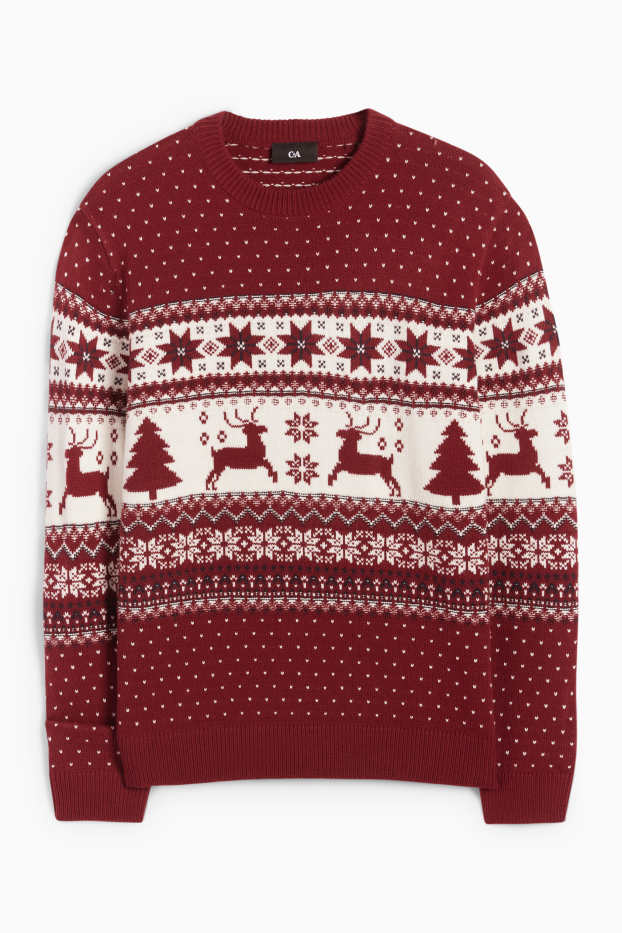 Uomo - Maglione natalizio - renna - rosso scuro