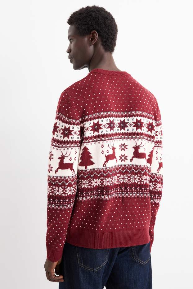 Uomo - Maglione natalizio - renna - rosso scuro