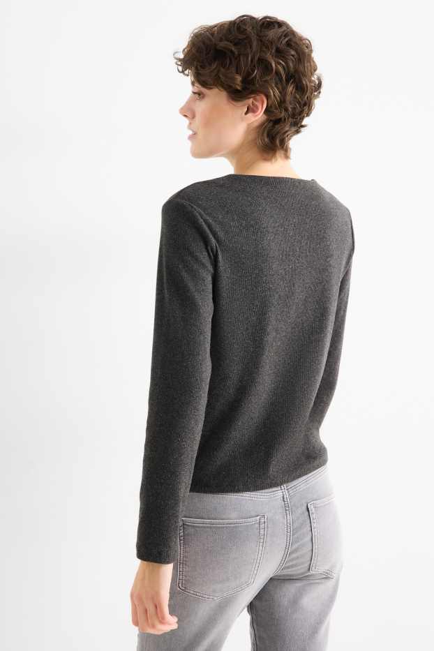 Femmes - Sweat - finition côtelée - gris foncé