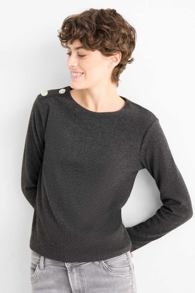 Femmes - Sweat - finition côtelée - gris foncé