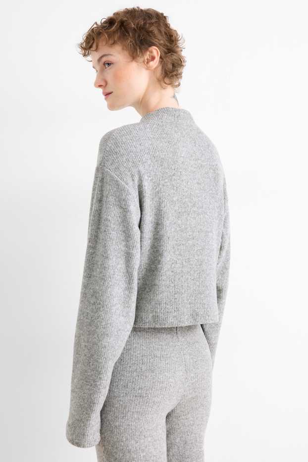 Femmes - Haut à manches longues - regular fit - côtelé - gris clair chiné