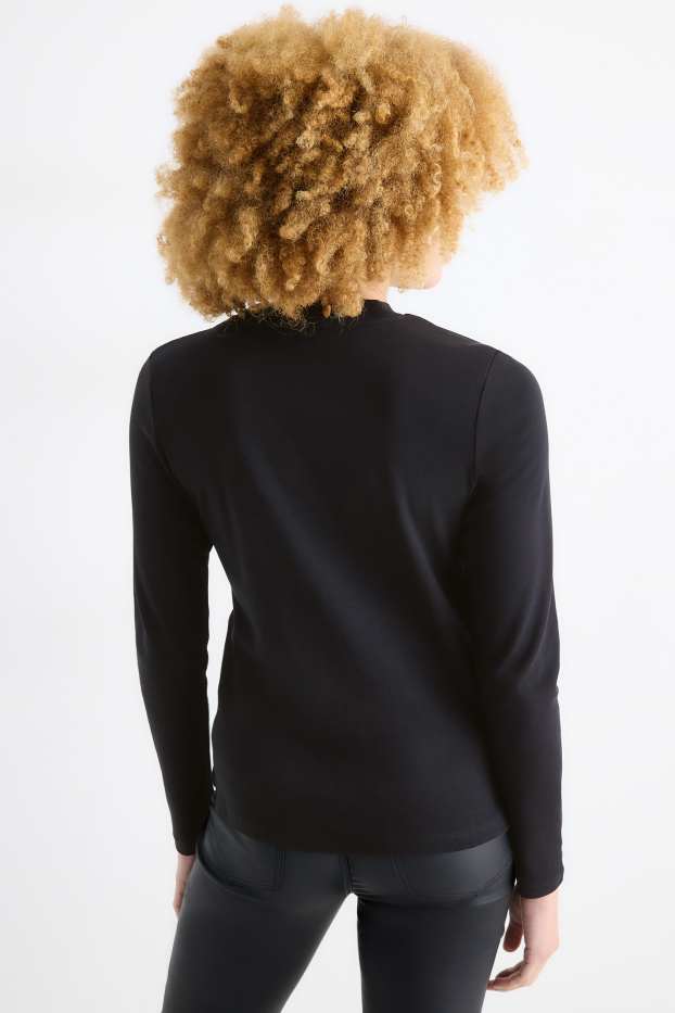 Damen - Langarmshirt mit Strasssteinen - Regular Fit - schwarz