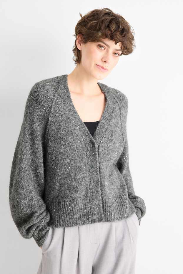 Dámské - Pletený kardigan - s třpytivým efektem - šedá