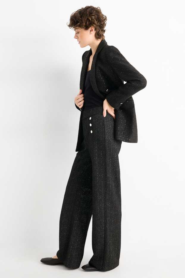 Mujer - Pantalón de bouclé - high waist - wide leg - negro