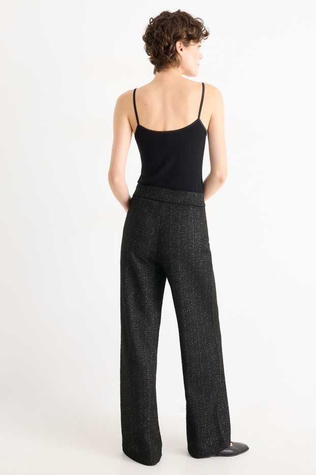 Mujer - Pantalón de bouclé - high waist - wide leg - negro