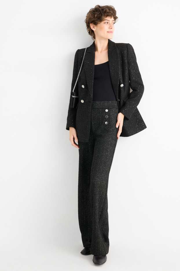 Mujer - Pantalón de bouclé - high waist - wide leg - negro