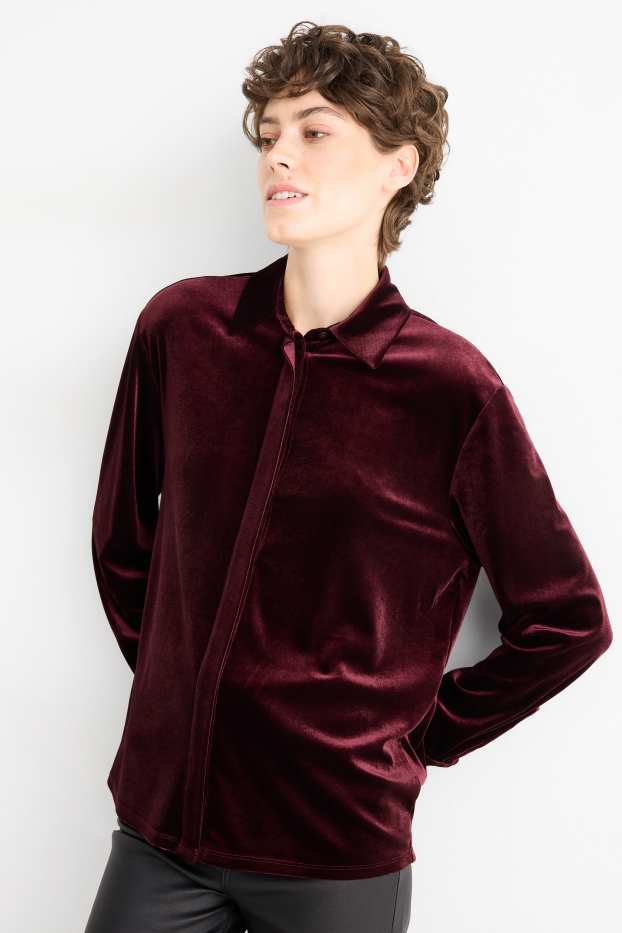 Femmes - Chemisier en velours - bordeaux