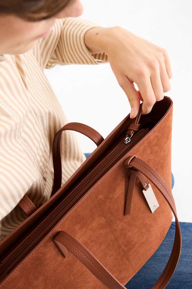 Donna - Shopper grande - similpelle scamosciata - marrone