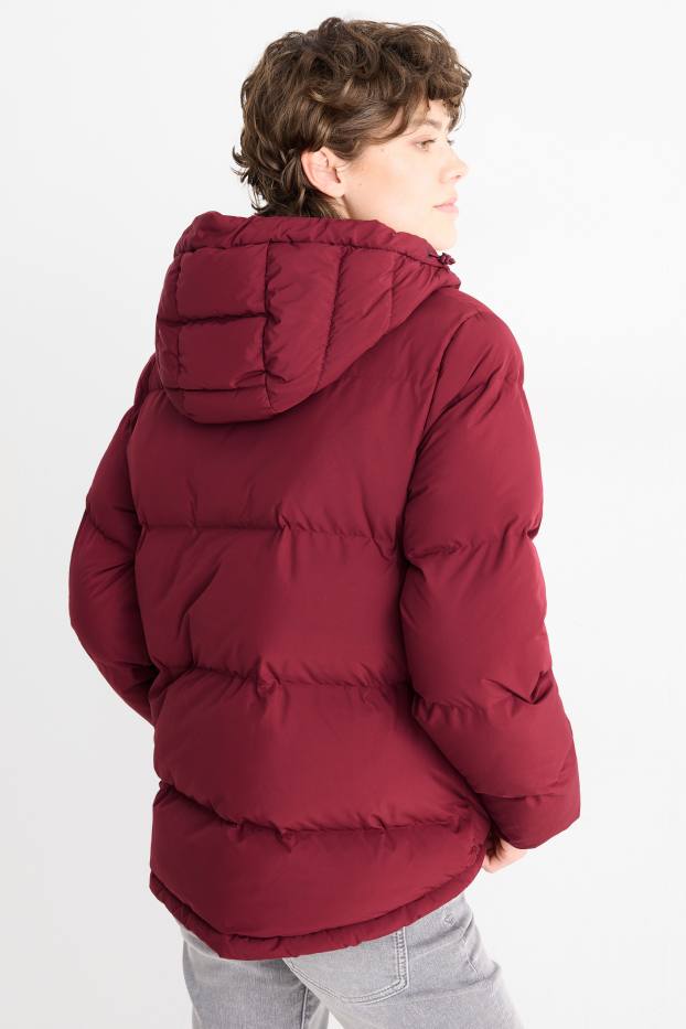 Damen - Steppjacke mit Kapuze - wasserabweisend - dunkelrot