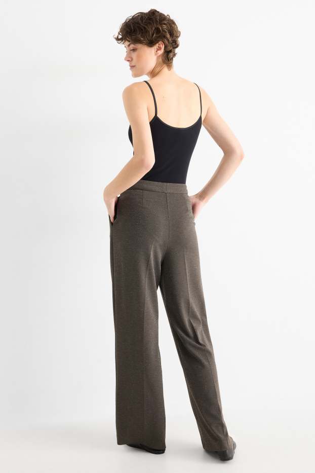 Damen - Hose - High Waist - Wide Leg - Glanz-Effekt - dunkelgrau