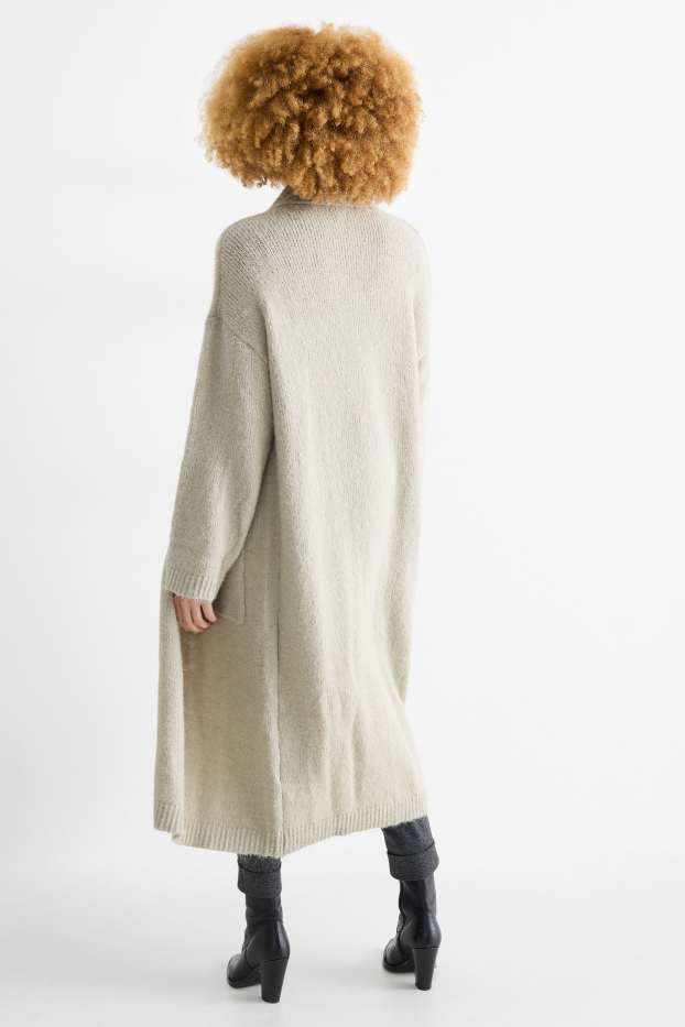 Dames - Lang gebreid vest - licht beige