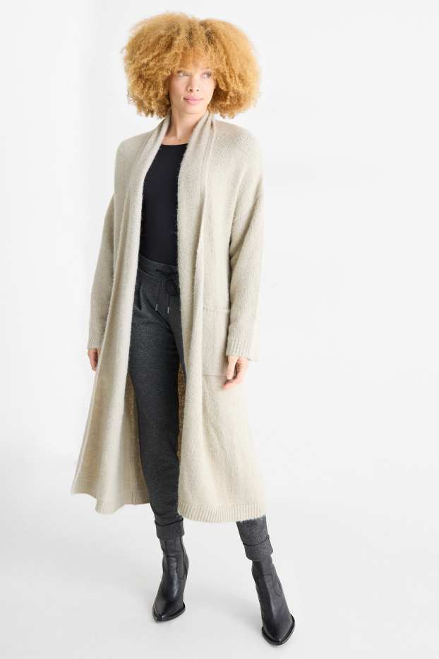 Dames - Lang gebreid vest - licht beige