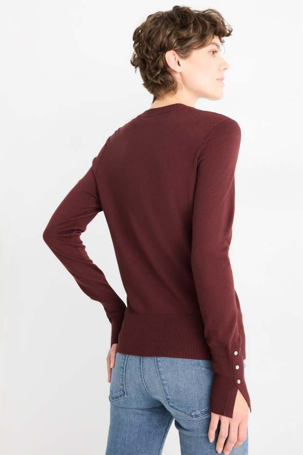 Dames - Fijn gebreide trui - bruin