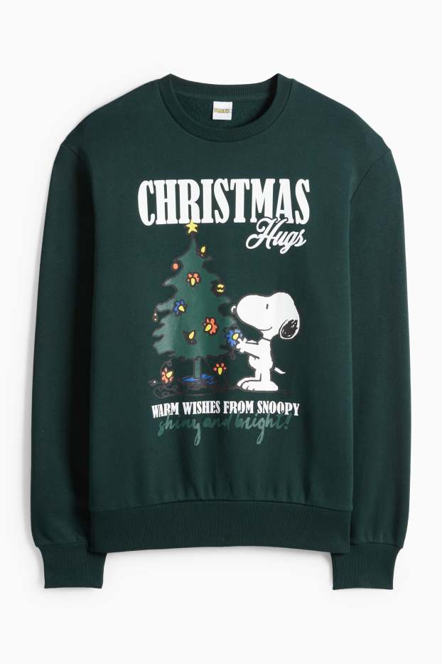 Pánské - Vánoční mikina - Peanuts - tmavozelená